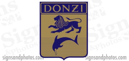 DONZI Hull side Decal Logo - 1960s/70s Lion/Dolphin Flag 6 3/4"