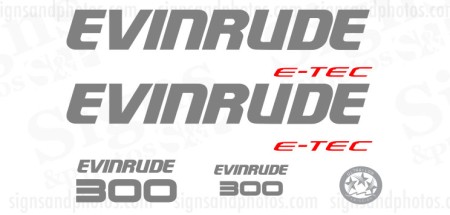 Evinrude 300 HP E-TEC DECAL SET 2009-2011 DARK GREY (WHITE ENGINES)