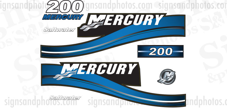 Mercury 200 Saltwater Blue Decal Kit