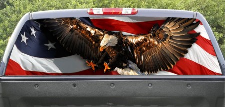 Rear Window Graphic Patriotic. USA Flag and Bald Eagle