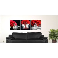 Wall Acrylic White Swan and red rose 18x18, 3 Panels