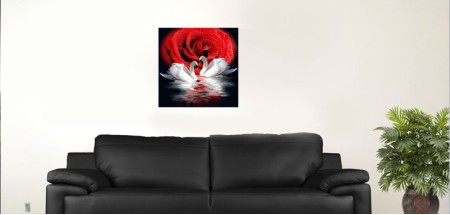 White Swan and red rose 18"x18"